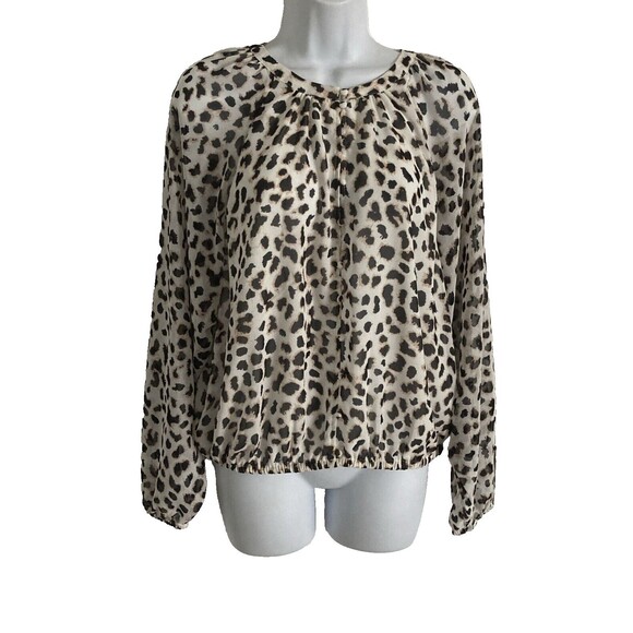 Express Chiffon Blouson Top Womens Small Animal Print Blouse Button Up Boho NWT - Picture 1 of 12